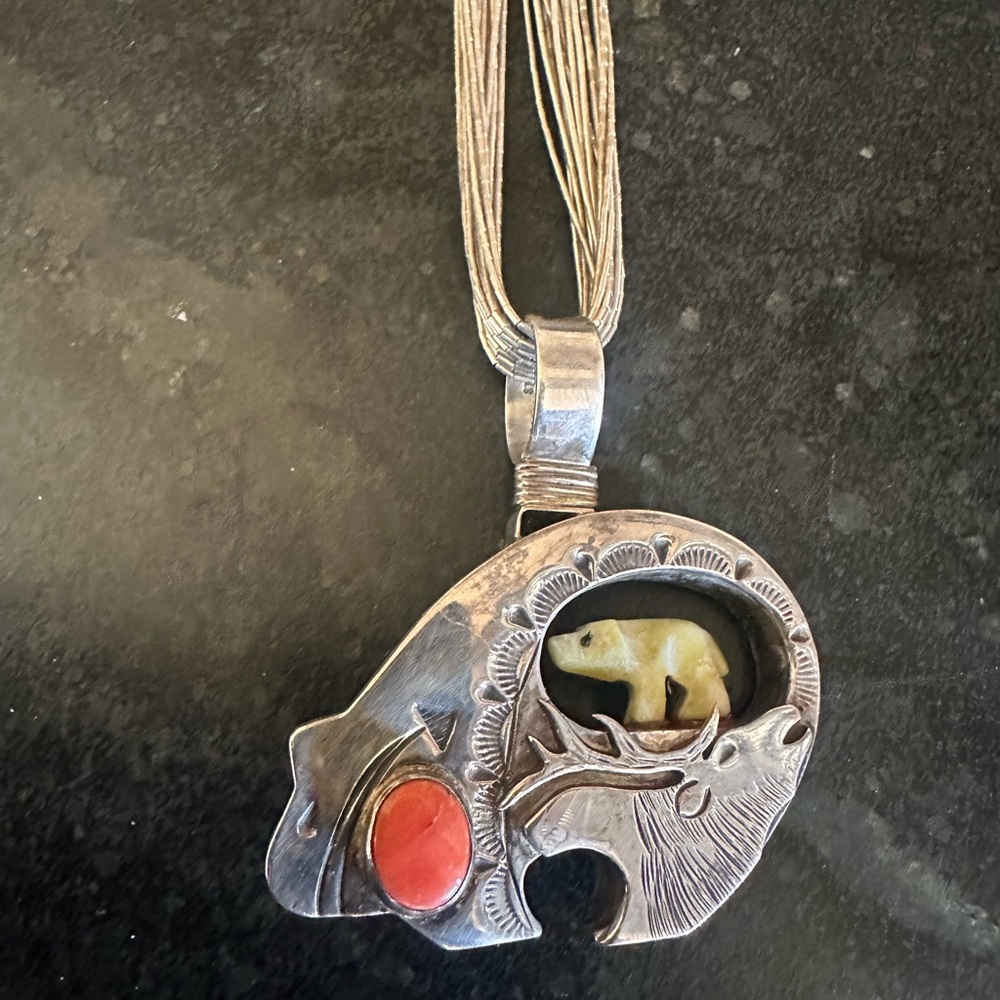 Silver and Red Pendant Necklace